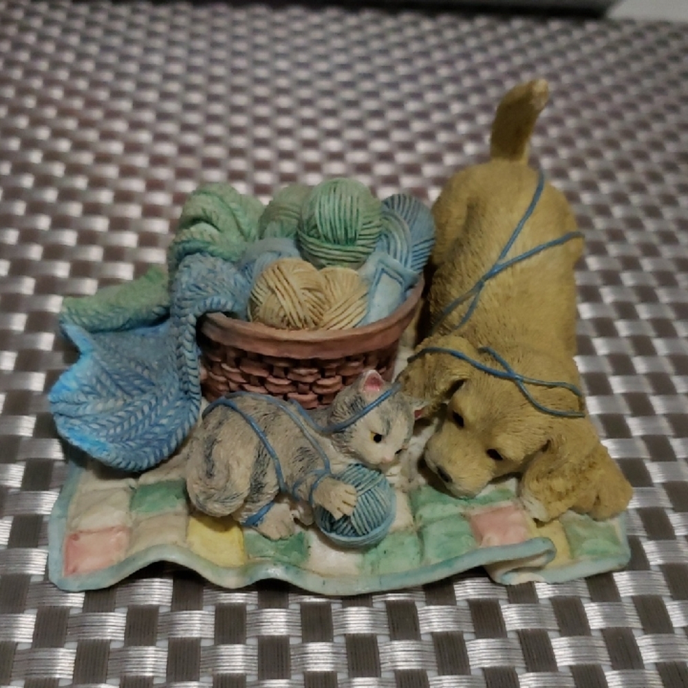 Adorable Tan and Blue Pet Figurine,IT TAKES TWO TO TANGLE